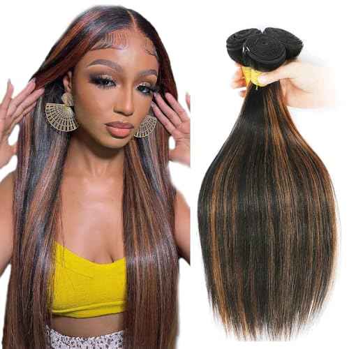 Ombre Bundles Human Hair P1B30 Straight Bundlea 30 32 34 Inch Brazilian Vingin 3 Bundl Two Tone Black Miexed With Brown Bundle Hair Weave