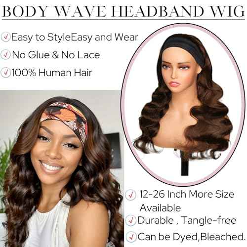 Head Band Wigs Human Hair Chocolate Brown Glueless 100% Human Hair None Lace Front Wig Virgin #4 Colored Headband Wig Human Hair 180 Density 22inch