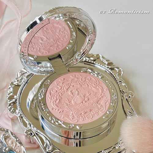 Flower Knows Swan Ballet Embossed Blush,Pink Matte Finish,Buildable & Blendable Powder Blush for cheeks,Natural Flush for All Skin Tones(02 Romanticism,5g)
