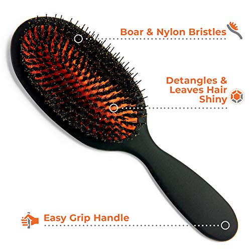 SRILabs Polish Bristle Brush ? Anti-Breakage Boar & Nylon Bristles for Increased Shine, Rejuvenates Damaged Hair, Copper Ceramic Barrel, Encourages Hair Growth, Easy Grip & Ultralight (Travel)