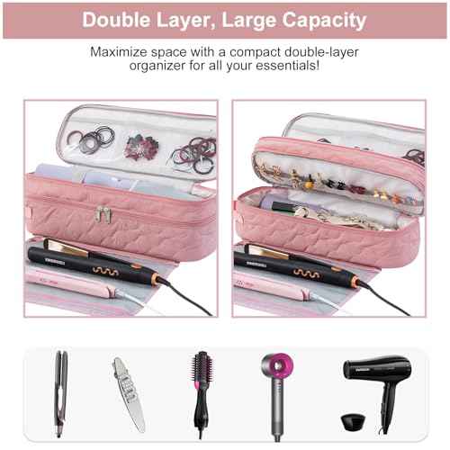 Large Capacity Hair Tools Travel Bag with Detachable Heat Resistant Mat, Double Layer Organizer Case for Flat Irons, Curling Irons, Hair Dryers, and Travel Carrying Case for Hair Tool Storage