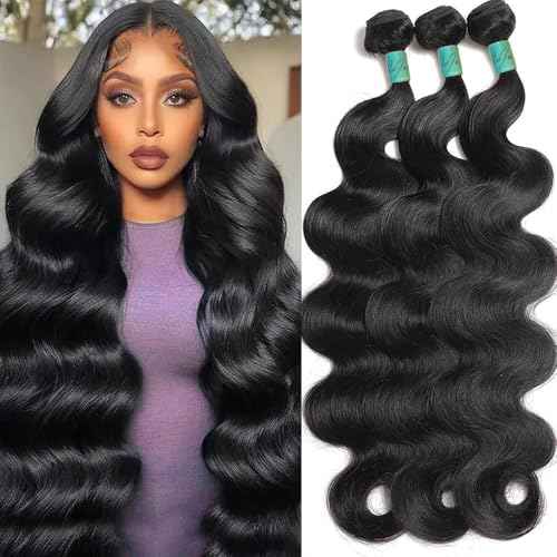 12A Brazilian Body Wave Bundles 22 24 26 Inch Human Hair Bundles 100% Unprocessed Virgin Hair Body Wave 3 Bundles Human Hair Weave Deals 1B Natural Black