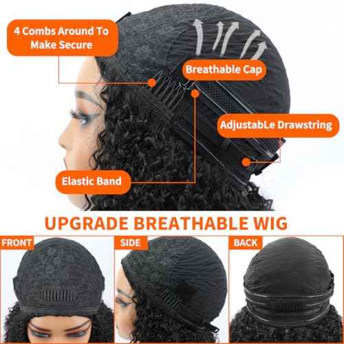 Kinky Curly Half Wig Human Hair 250 Density Headband Wig Human Hair Glueless Wigs Wear And Go Drawstring Seamless Flip Beginner Friendly Curly Wig Human Hair Wigs For Black Women 18 Inch