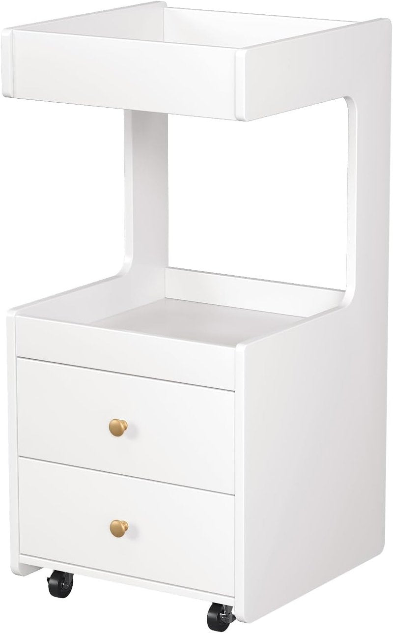 OmySalon Salon Trolley Cart, Esthetician Cart with Wheels, Hair Styling Station with 2 Drawers, 1 Open Shelf, Mobile Storage Cabinet Utility Trolley for Beauty Salon Spa, White
