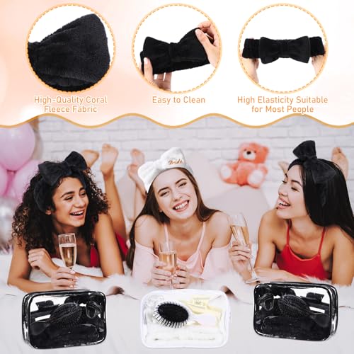 40 Pcs Bachelorette Favor Set Include Headband Scrunchies Hair Claw Clips Hairbrush and Makeup Bag for Bridal Shower Party Gifts Bridesmaid Wedding Supplies(White and Black)