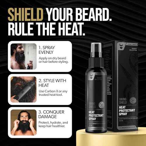 Beard & Hair Heat Protectant Spray - Viking Shield Beard Spray for Men, Protects Hair from Heat Damage of Straightener and Styling - Argan Oil Thermal Protector Spray - Protect Up To 450¨¬ F - 4 Fl Oz