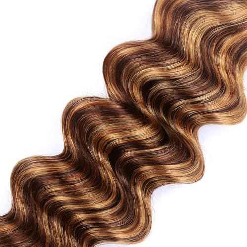 30 32 34 inch Highlight Bundles Ombre Brown Human Hair Bundles Dark Brown Deep Wave Bundle 4/30 Deep Wave Bundle