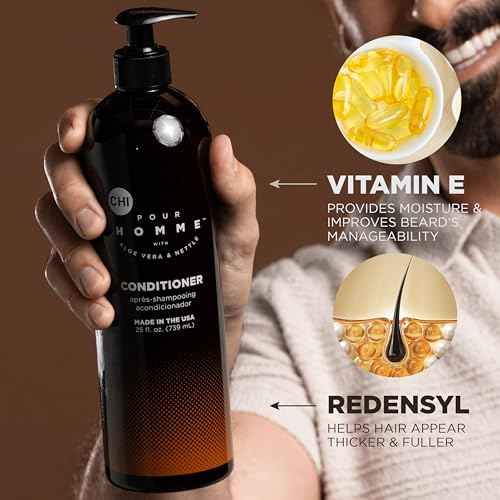 CHI Pour Homme Moisturizing Daily Conditioner For Men, Smooths & Detangles, Made With Aloe Vera & Nettle, Fresh, Woody Scent, Sulfate-Free, 11.5 oz