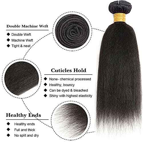 14 16 18 Inch Yaki Straight Bundles Human Hair Bundles #1B Nature Black Kink Straight Bundle Unprocessed Brazilian Virgin Weave Hair 3 Bundle 50 Gram Per Bundle for Woman