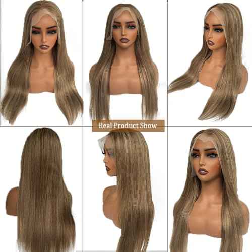 Belaved 22 Inch Ombre Lace Front Wig Human Hair 13x4 Straight Highlight Light Brown to Brown with Ash Blonde Lace Closure Wigs Human Hair for Women Real Brazilian Virgin Pre Plucked Hairline