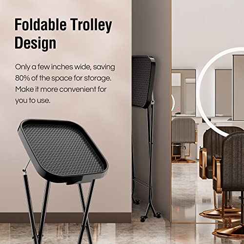 Folding Salon Tray, Salon Trolley, Salon Cart Tattoo Rolling Tray Station-Black