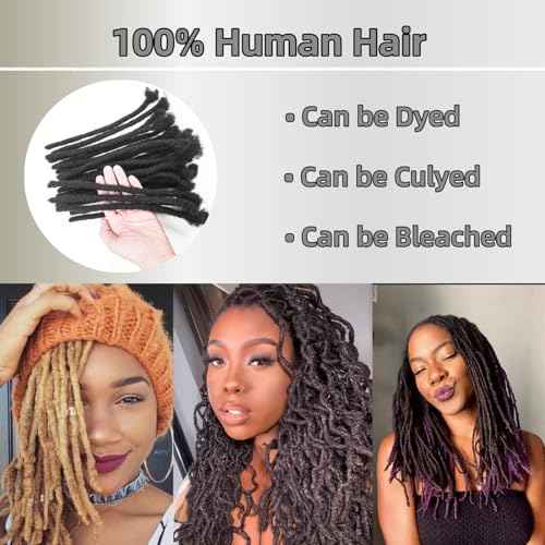 Loc Extension Human Hair 0.4cm Width 8inch 40 Strands 100% FUll Handmade Permanent Dreadlock Extension Human Hair for Women/Men/Kids Can Be Dyed Bleached Curled (Width 0.4cm Natual Black)