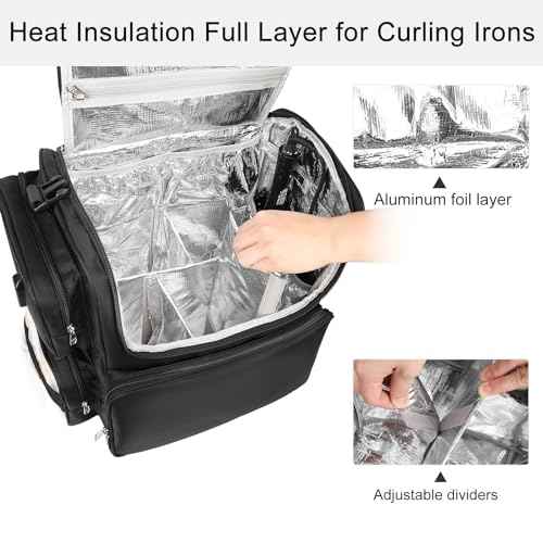 Relavel Hair Tools Travel Bag with 6 Pcs Clear Bags, Hair Stylist Backpack Hairdresser Cosmetology Bag, Heat Insulation Full Layer for Curling Iron, Hair Straightener, Travel Accessories Train Case