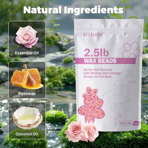 Wax Beads, Hard Wax Beads Hair Removal - 2.5 lbs Wax Beads for Sensitive Skin - Hard Wax Recommended for Full Body Bikini Brazilian Waxing (Rose)