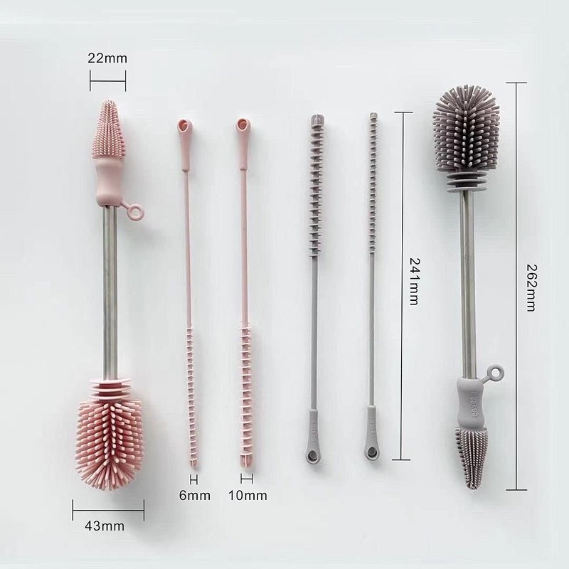 Haakaa Silicone Cleaning Brush Kit – Household Cleaning Brushes for Bottles and Crevices – Food-Grade Silicone: Dishwasher Safe (Kit-Blush)