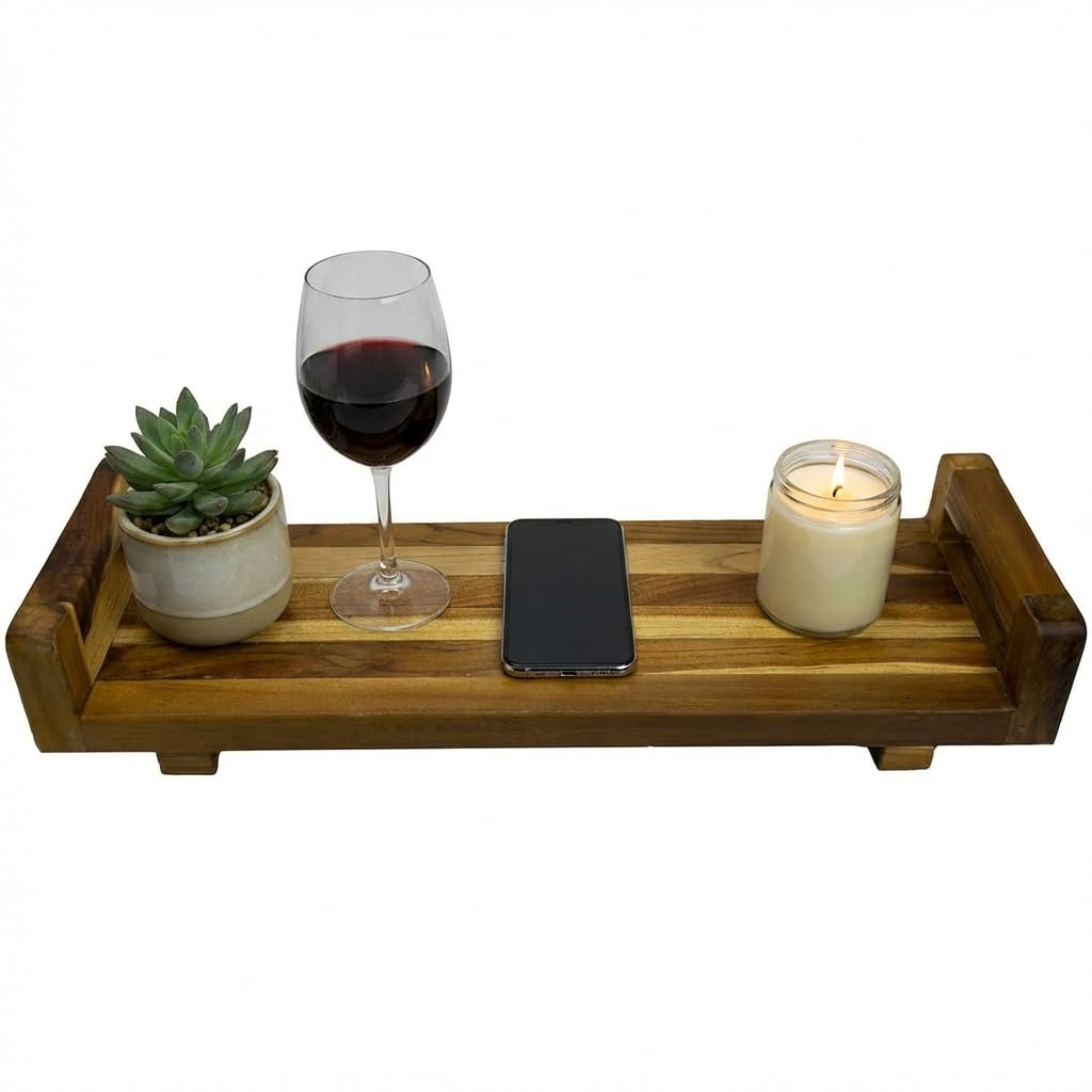 EcoDecors, 29 inch, with LiftAid Handles, Bath Tray for Tub, Bath Tub Tray Wood, Bathtub Table, Caddy for Bathtub in Natural Teak