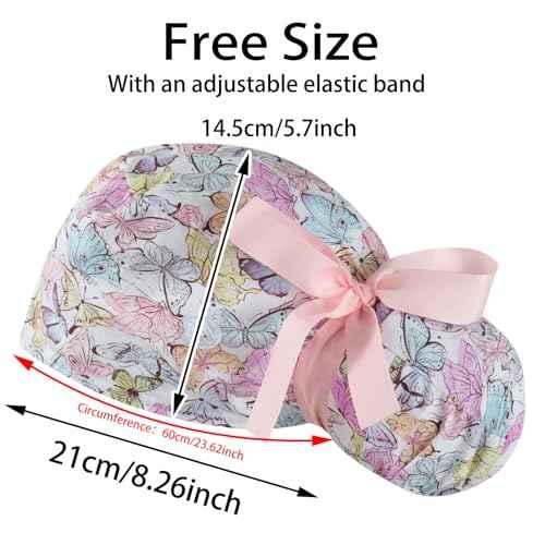 Scrub Caps Women Bouffant Scrub Hats Caps Nurses, Adjustable Working Cap Ponytail Pouch Tie Back Hats