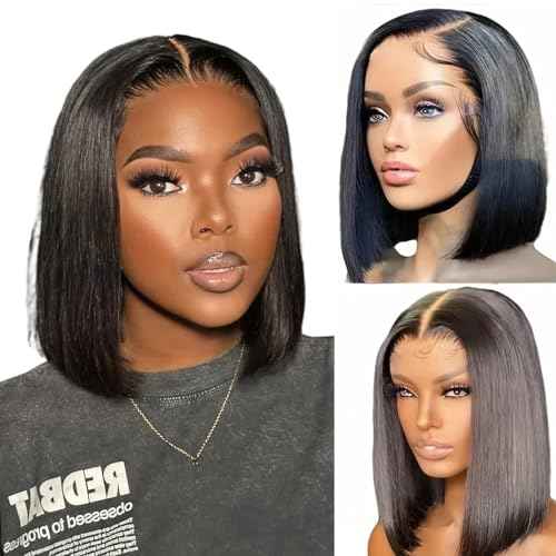 Wear and Go Glueless Bob Wig Human Hair Pre Plucked Pre Cut 4x4 HD Transparent Lace Front Wigs for Black Women Straight Short Bob Wigs Human Hair 180 Dentisty Natrual Color 10 Inch