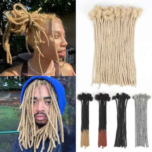 Lounoke12Inch 40 Strands Loc Extensions Human Hair, 0.6cm Pencle Size Dreadlock Extensions Human Hair for Women Men Full Handmade Permanent Dreads Locs(613#)