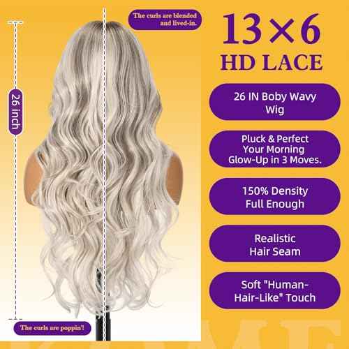 Platinum Blonde Synthetic Lace Front Wig,13¡¿6 Curly Meshless Glueless Wigs for Women Daily Use 26IN£¨#TT6/4603£©