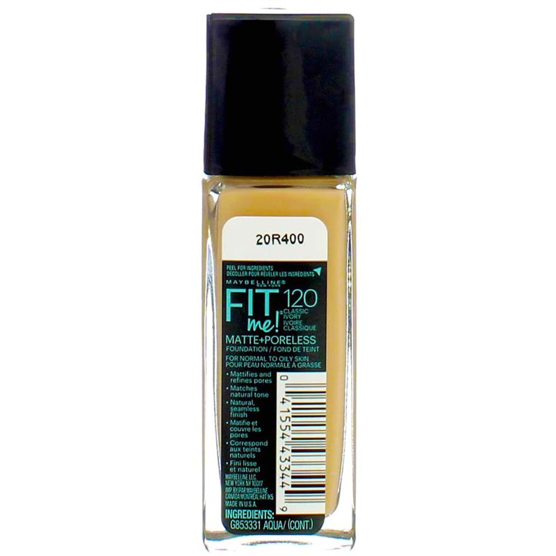 Maybelline New York Fit Me! Matte + Poreless Foundation, Classic Ivory [120] 1 oz (Pack of 2)