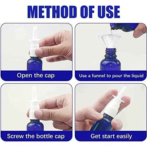 Cupohus Nasal Spray Bottle, 3 Pcs 30ML/1oz Amber,Cobalt Blue,Green Glass Refillable Fine Mist Sprayers Atomizers, Travel Sized, Empty Nasal Sprayer with Funnels and Labels