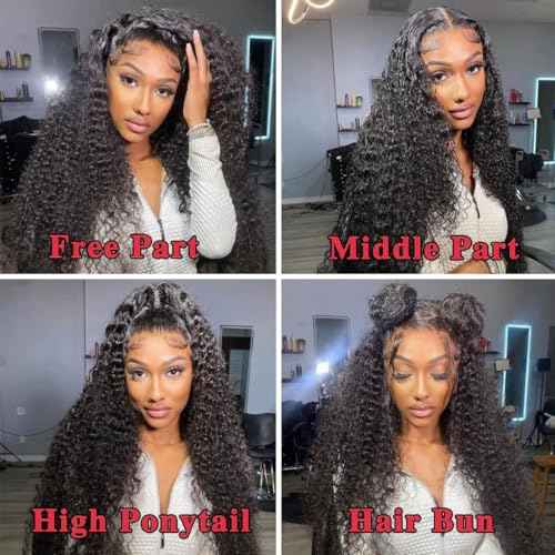 13x4 Deep Wave Lace Front Wigs Human Hair 200% Density Deep Wave Frontal Wigs Human Hair HD Lace 20 Inch Curly Wigs for Black Women Pre Plucked with Baby Hair Curly Lace Front Wig Human Hair