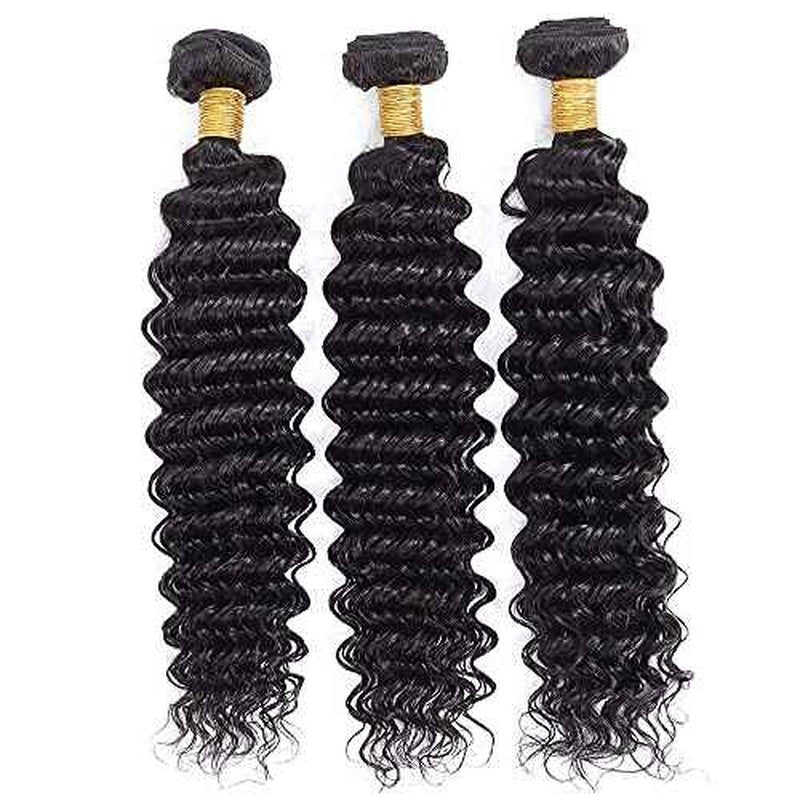#1B Human Hair Bundles Deep Wave Bundles 30 32 34 Inch Unprocessed Brazilian Virgin Hair Weave 3 Bundles Deep Wave Human Hair Extensions Natural Color Bundle 50 Grams Per Bundle For Woman