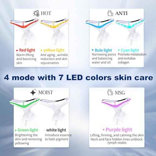 Facial and Neck Massager - SIQUER Red Light Therapy for Face, 7 in 1 Face Sculpting Tool, Multifunctional Face Lift Device for Lifting Double Chin and Skin Care, White