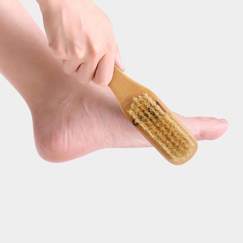 1Pc Foot Natural Bristle Brush & Pumice Stone Combo,Double Side with Pumice Stone and Bristle Brush Heel Scraper Pedicure File Removes Dead Skin with Rope Wooden Handle