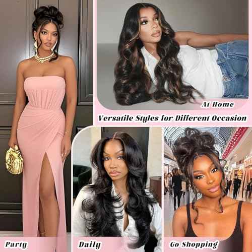 13x6 HD Lace Curtain Bangs Wig Human Hair 200% Density PartingMax Lace Wigs Bouncy Loose Wave Lace Front Wigs Human Hair Pre Cut Plucked Lace Frontal Glueless (Black Color, 16¡±)