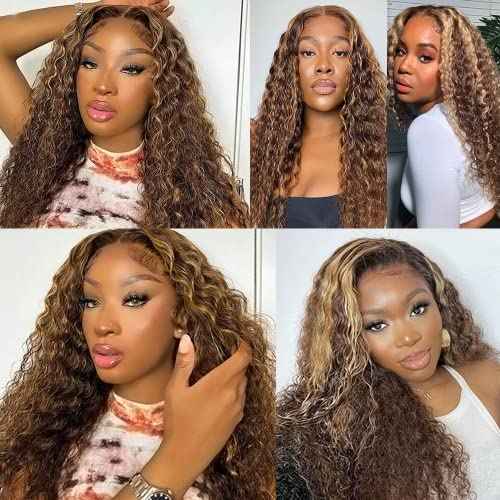 P4/613 Human Hair Bundles Highlight Bundles Human Hair Blonde Deep Wave Bundles Brazilian Human Hair Double Weft Soft And Silky Remy Hair Extensions for Black Women 14 16 18 Inch