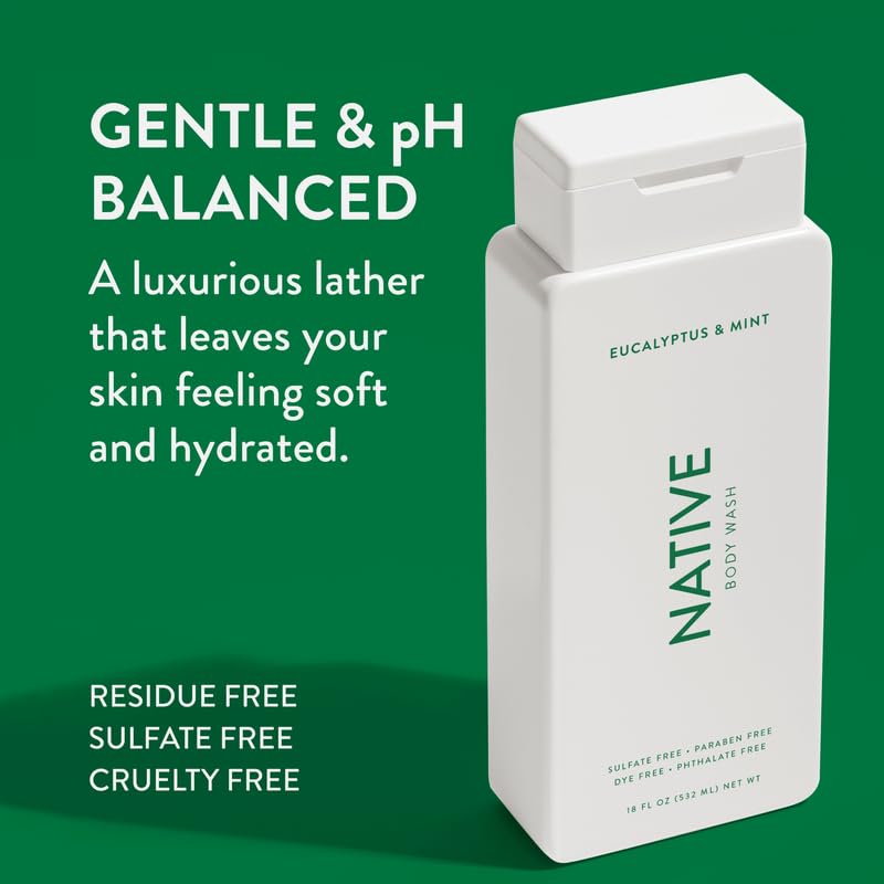 Native Body Wash - Naturally Derived Ingredients for Soft, Hydrated Skin | Eucalyptus & Mint, 18 oz