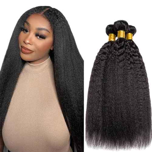 Kinky Straight Bundles Human Hair Natural Black Color Brazilian Unprocessed Virgin Hair 22 22 22 Inch Yaki Straight Bundles Human Hair