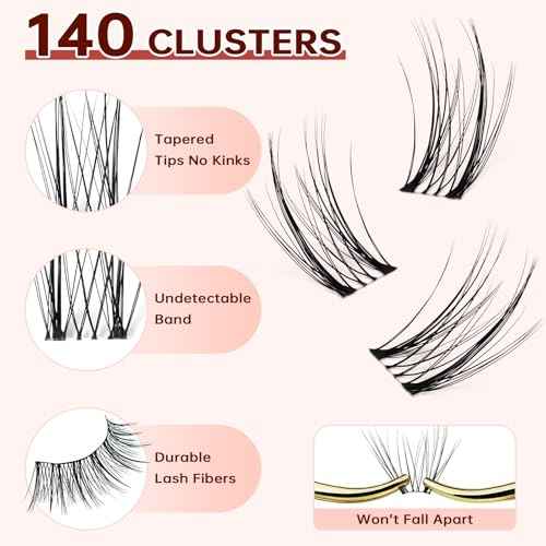 Lash Extension Kit, Natural Look, DIY Faux Mink Cluster Lashes 8-16mm, TwinkleUp, Soft & Fluffy, Waterproof Bond & Seal, Reusable Individual Lashes with Tweezers & Remover, Easy to Apply