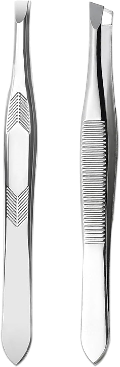 Tweezerman High Precision Stainless Steel Tweezers - Perfect for Eyebrows & Facial Hair Removal | 2 Count