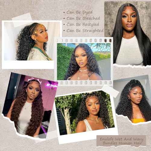 12A Water Wave Human Hair Bundles Wet And Wavy Bundles Human Hair 100% Unprocessed Brazilian Remy Water Wave Curly Bundle Extensions Natural Black Color 14 16 18 Inch