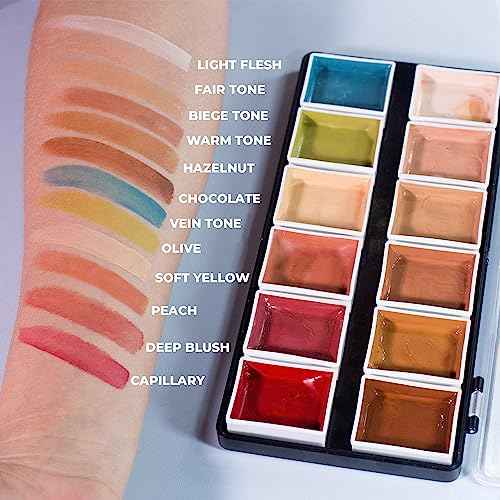 Narrative Cosmetics 12-Color Flesh Tone Alcohol-Activated Palette, Tattoo Cover, Highly Pigmented Professional SFX Makeup for Film, Theatre, TV