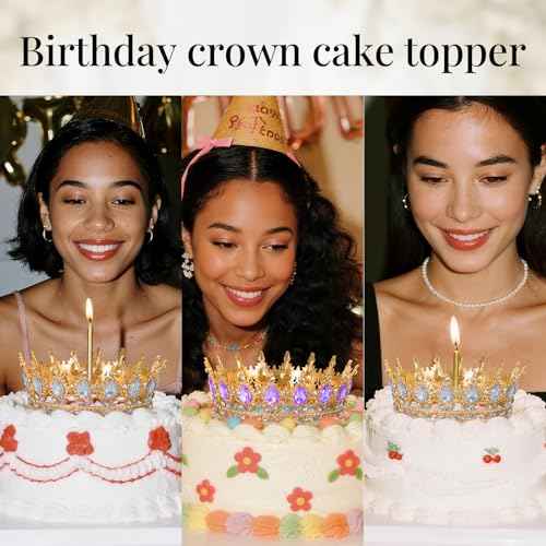 Onedor Gold Queen Crown for Women Princess Tiara Headband for Wedding Birthday Pageant Elegant Hair Accessories and Crown Cake Topper