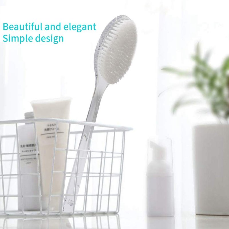 Mczxon Body Dry Brushing Back Scrubber With Curved Plastic Long Handle - Clear Bath Shower Brush for Dry Skin Exfoliating, Cellulite - for Men and Women (Transparent Handle)