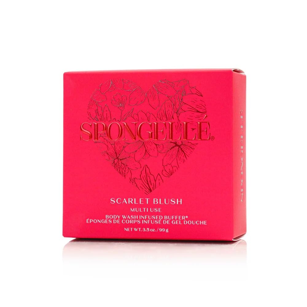 SPONGELLÉ Scarlet Blush Heart Buffer – All-in-One Exfoliating Sponge & Body Wash for Valentine's & Mother's Day Gifts