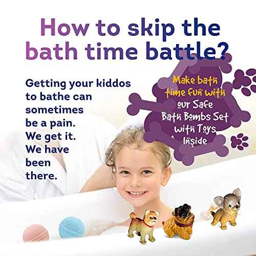 Organic Little Puppy Bath Bombs for Kids with Dog Toys Surprise Inside - Natural and Safe Bubble Bombs with Essential Oils - Bath Bombs Toys Inside ? Great Gift Set for Boys and Girls Handmade in USA