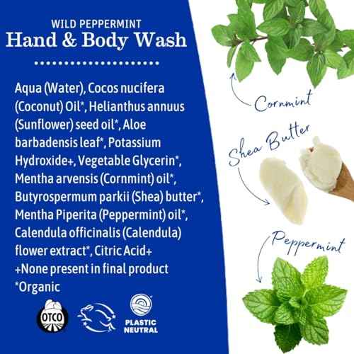 Earth Mama Wild Peppermint Hand & Body Wash | Foaming Hand Soap Refill, Castile Soap Liquid Made with Organic Wild Mint & Peppermint Oil, 34 fl oz (2-Pack)