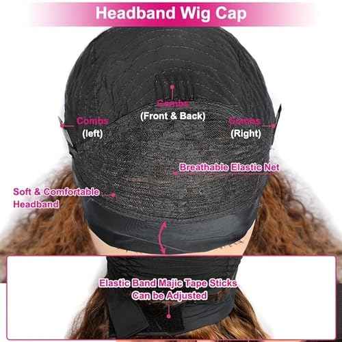 Ombre Deep Wave Headband Wig Human Hair #4/27 Curly Headband Wigs for Black Women Human Hair Glueless None Lace Front Wigs Brazilian Virgin Hair Wig Machine Made 150% Density 18 Inch