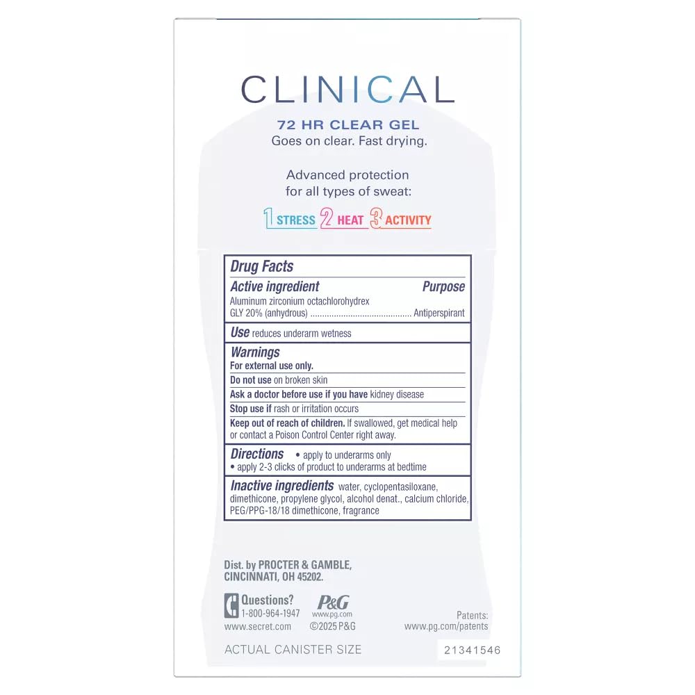 Secret Clinical Strength Antiperspirant & Deodorant Clear Gel - Completely Clean – 1.6oz