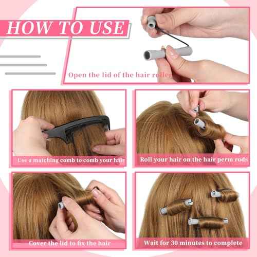 Tigeen 200 Pcs Perm Rods for Natural Hair Plastic Hair Rollers, No-Heat Small Curling Rods Cold Wave Rod for Women DIY Styling Hairdressing Tools (0.59 Inch,Grey)