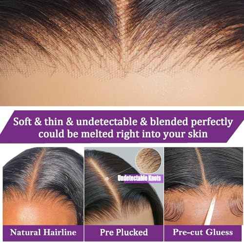 Body Wave Glueless Wig Human Hair Pre Plucked Pre Cut Glueless Lace Front Wig Ready to Wear 6x4 Body Wave Closure Wig Human Hair 180% Density Body Wave Pre Plucked Wig Natural Hairline 18 Inch