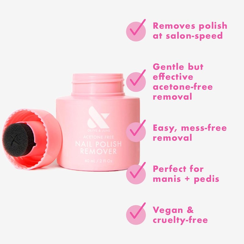 Olive & June Nail Polish Remover Pot - Acetone-Free, No-Mess Formula with Sponge Lid | Vegan & Cruelty-Free | 70mL