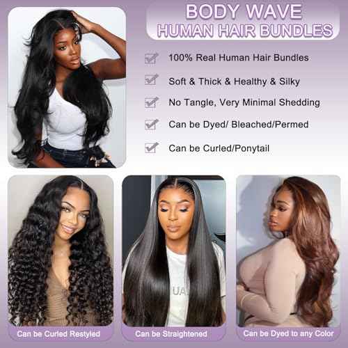 12A Human Hair Bundles 16 18 20 22 Inch Body Wave Bundles Human Hair 100% Unprocessed Virgin Hair Extensions Raw Quick Weave Extensions Natural Black