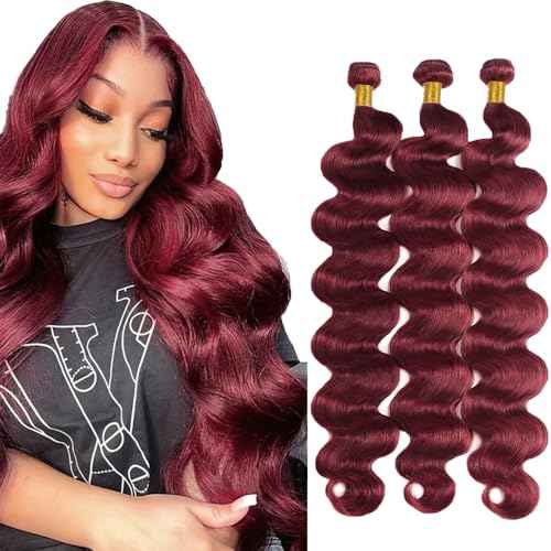 99j Burgundy Bundles Human Hair Body Wave Bundles Human Hair 30 32 34 Inch Wine Red Brazilian Hair 3 Bundle 100 Gram Per Bundle Unprocessed Virgin Remy Hair Extensions For Black Women
